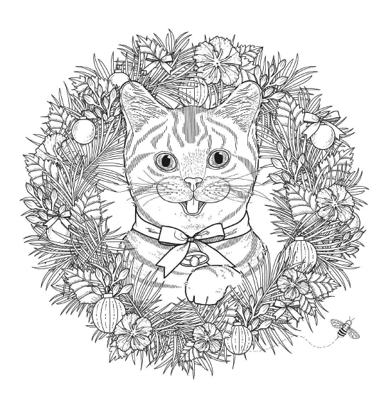 Cat coloring page with detailed designs
