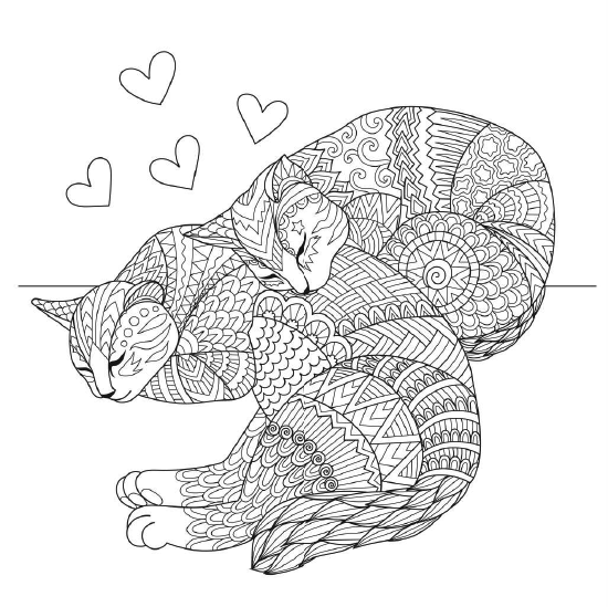 Cat coloring page with cozy felines