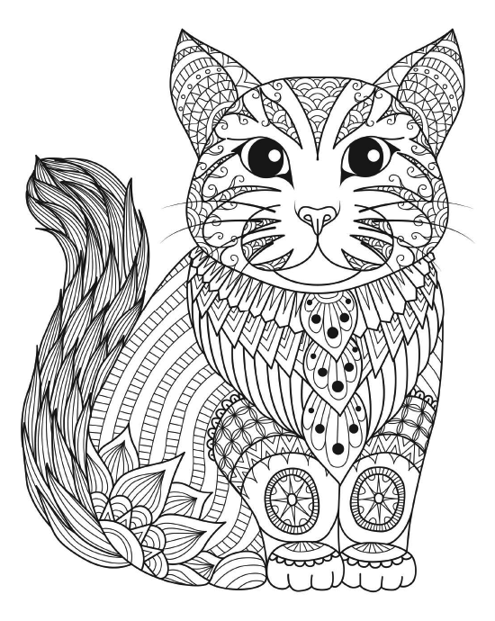 Zentangle cat adult coloring pages with intricate patterns.
