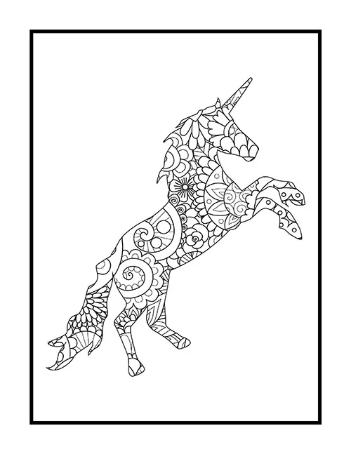 Unicorn mandala coloring pages, free printable with intricate patterns.