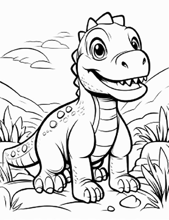 Smiling dinosaur coloring sheet