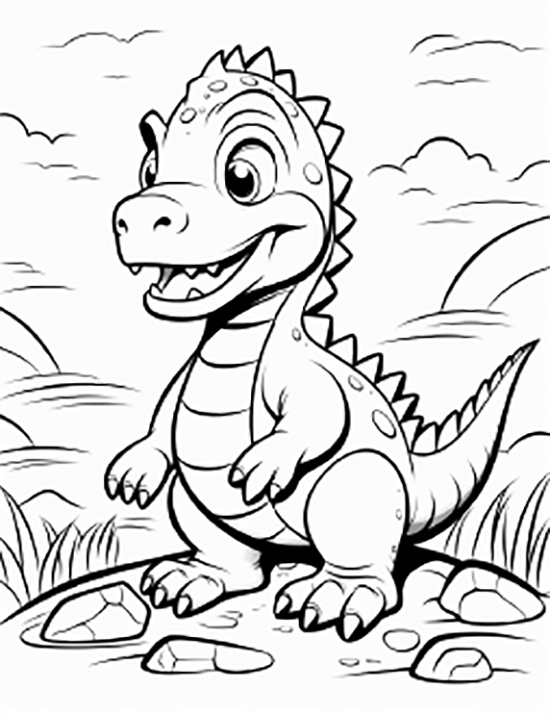 Cheerful dinosaur coloring page