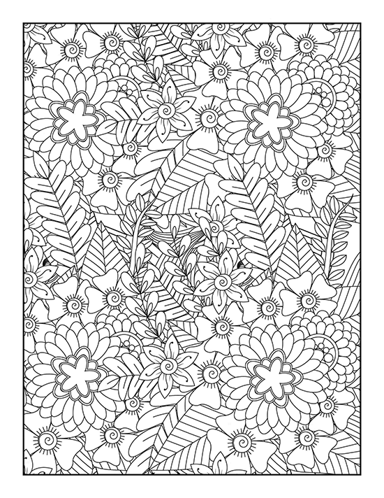 Blooming flower coloring page with layered petals