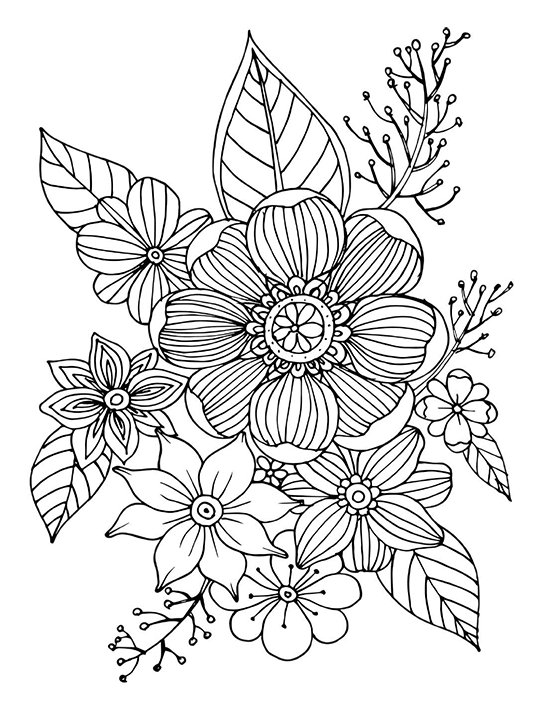 Flower coloring page with delicate details