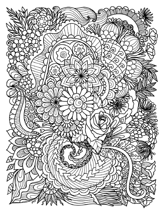 Flower coloring page with mesmerizing floral designs