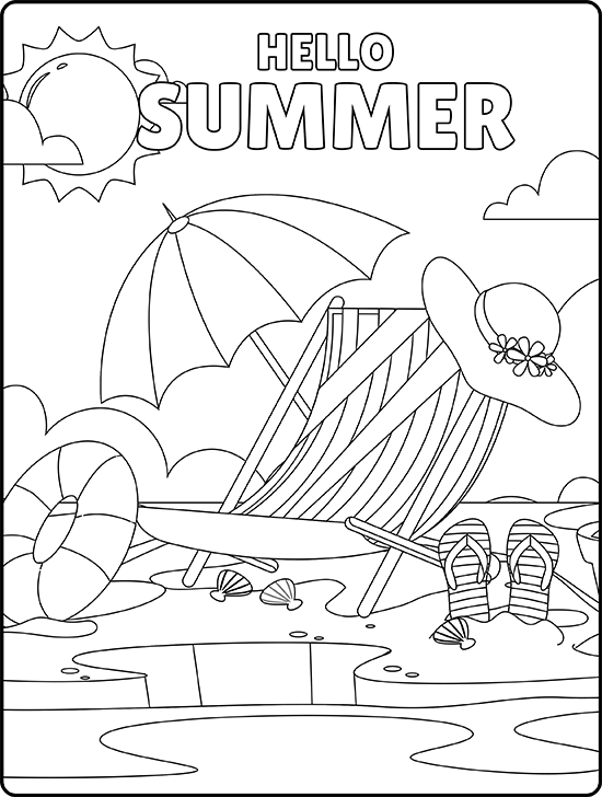 summer coloring page with sun