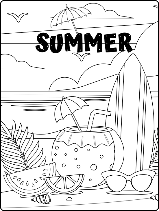 summer activities coloring page