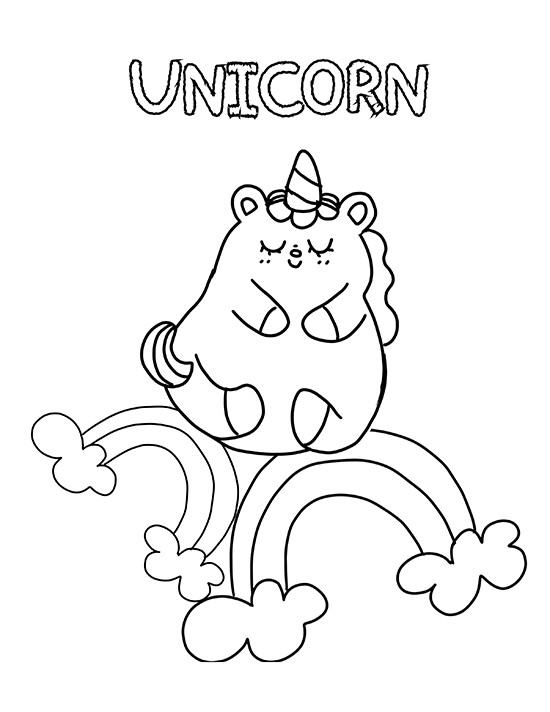 A little unicorn in the sky riding down two rainbows