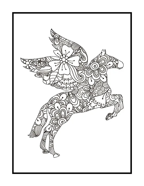 A beautiful mandala pattern unicorn getting ready to fly