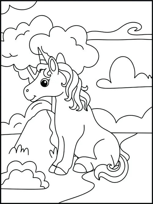 A beautiful unicorn sitting in the forest waiting to be colored