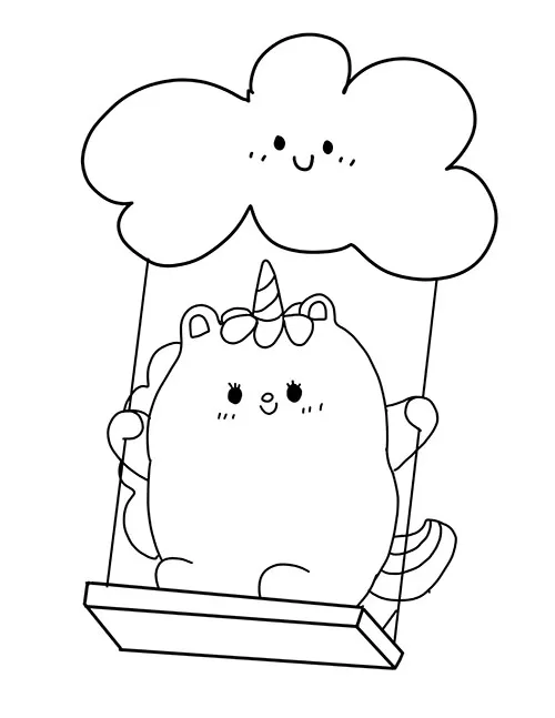 A little unicorn enjoying swinging made by a cloud