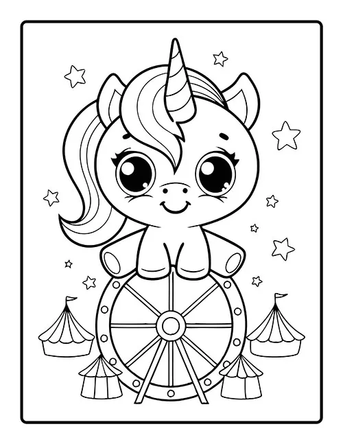 A cute unicorn sitting on a ferris wheel enjoying the stars