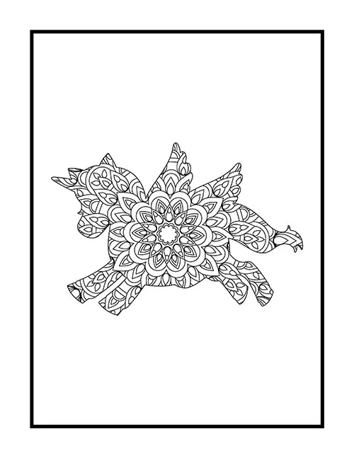 A beautiful mandala pattern unicorn gliding in the sky