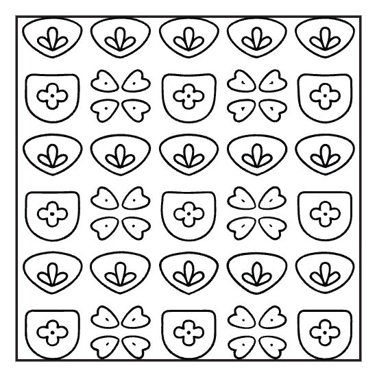 Bold, easy coloring page with geometric flower designs. Simple patterns, perfect for kids or relaxation.