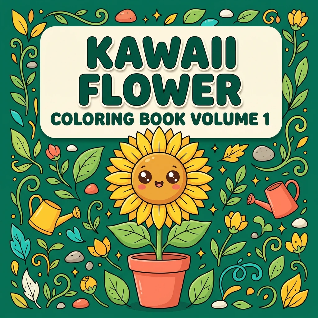 Kawaii Flower Coloring Pages - Vol 1