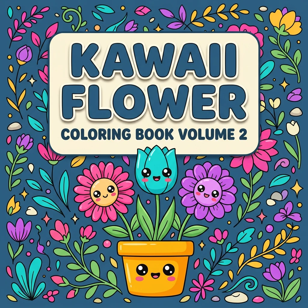 Kawaii Flower Coloring Pages for Kids - Vol 2