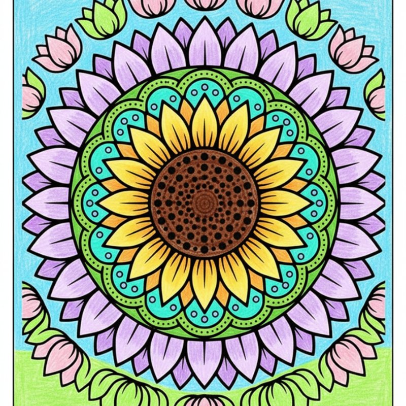 Blooming Sunflower Mandala Coloring Page