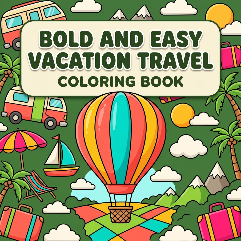 Bold and Easy Vacation Travel Coloring Pages