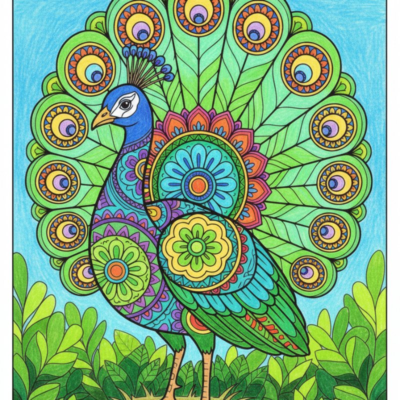 Detailed Peacock Mandala Coloring Pages