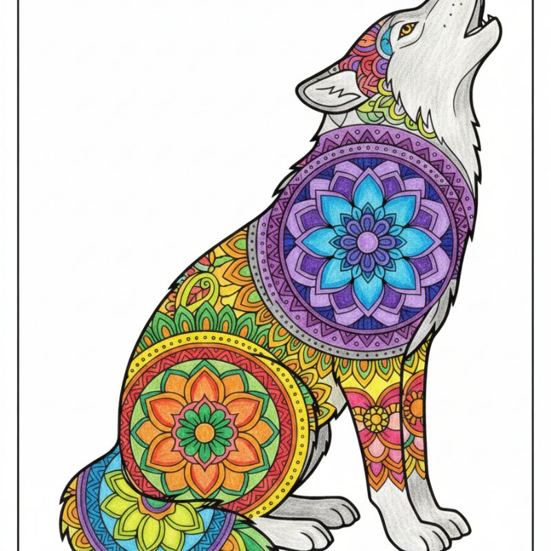 Howling Wolf Mandala Coloring Book