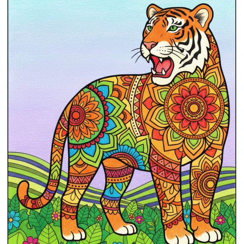 Roaring Tiger Mandala Coloring Pages