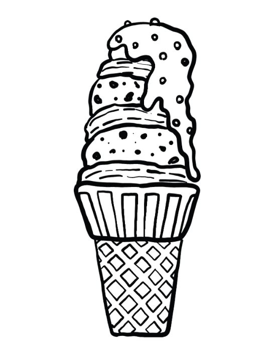 Tall stacked ice cream scoops melting over a waffle cone drawn bold and easy