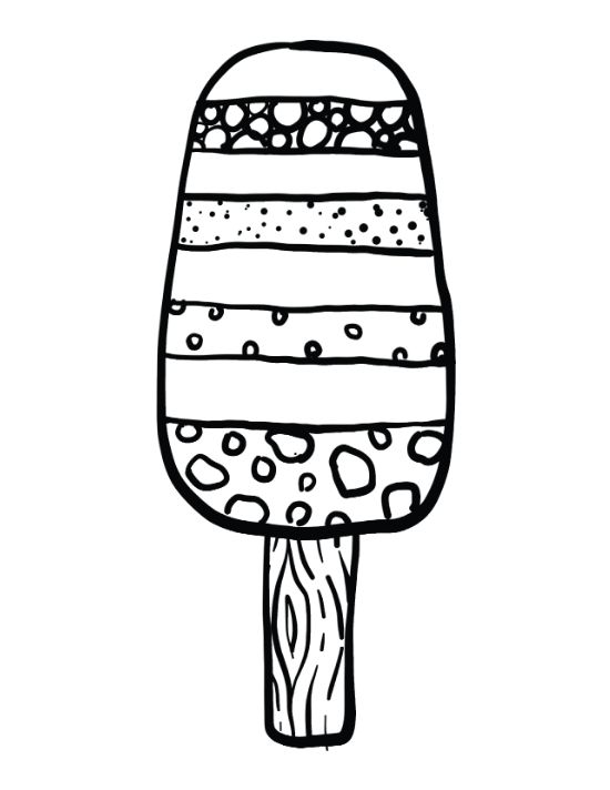 Tall popsicle with banded sprinkle textures and a wooden stick on a coloring page