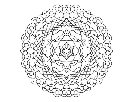 Beaded chain wreath encircling a woven star and central bloom forming a mandala