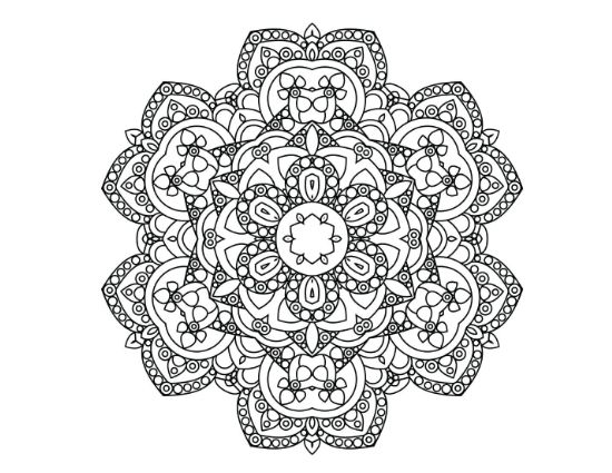 Round dotwork mandala with tightly packed petals and a central rosette on a mandala