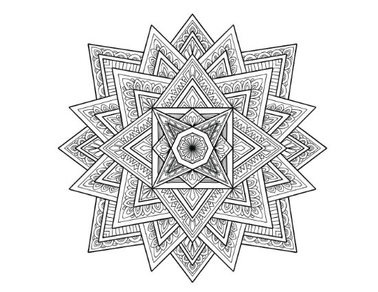 Geometric star mandala with intricate patterns for detailed coloring