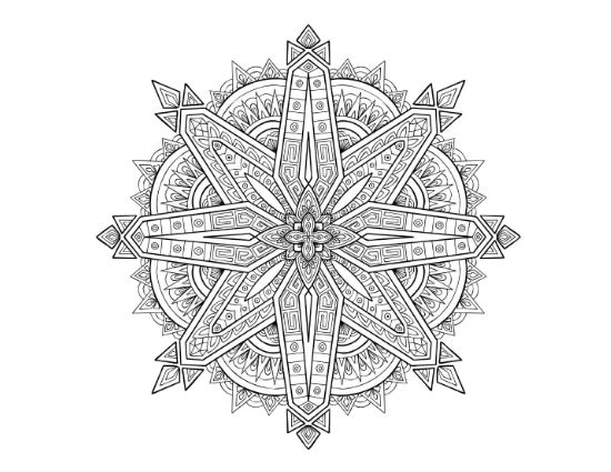 Arrow tipped star burst with extended rays crossing a circular coloring page