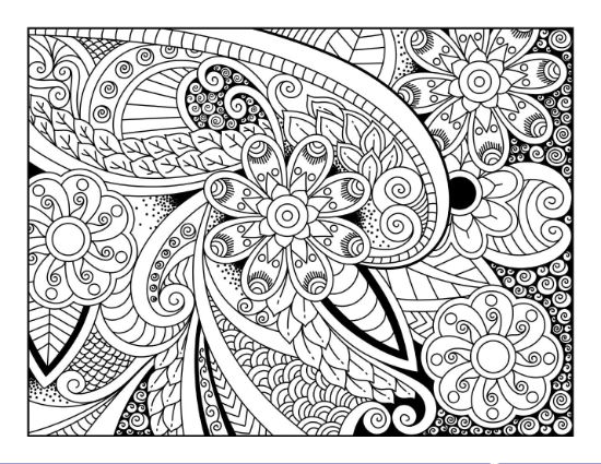 Intricate floral patterns with swirling vines and decorative leaves coloring page.