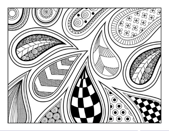 Paisley teardrops with varied intricate patterns fill this abstract-inspired coloring page.