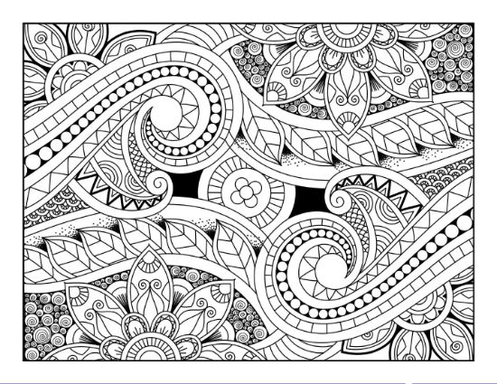 Intricate mandala flowers, leaves, and flowing patterns create a detailed coloring page.