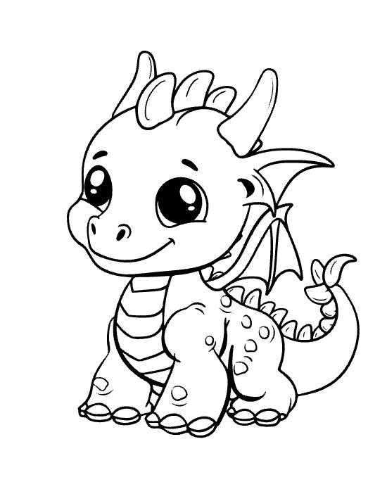 Tiny baby dragon with small wing and tightly curled tail drawn bold and easy