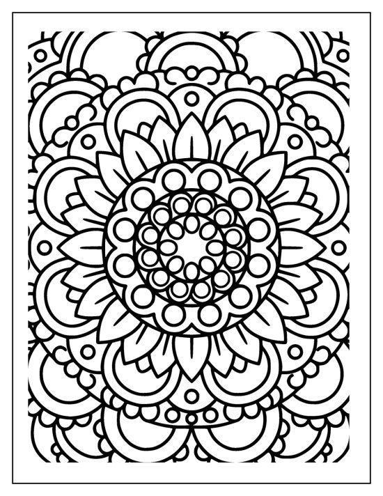 Sunflower with a broad face of petals and a sturdy seeded center, coloring sheet