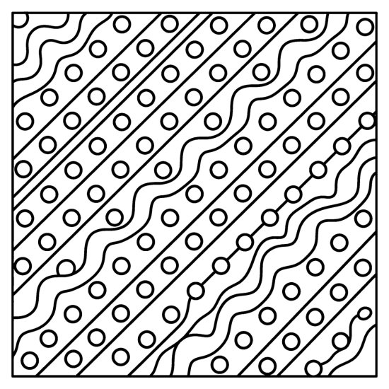 Diagonal stripes alternating rolling waves and rows of dots, coloring page