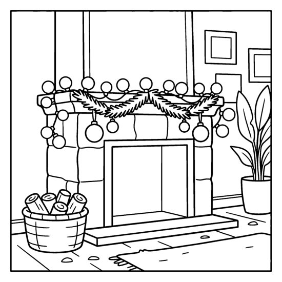 A fireplace mantel draped with round string lights and a pine garland with ornaments, bold and easy