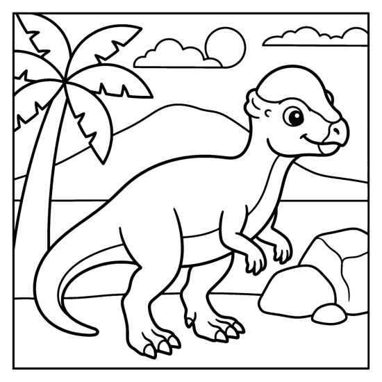 A domed pachycephalosaurus stands beside large boulders and a hill, bold and easy