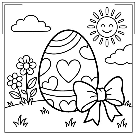 Large Easter egg covered in a bold heart pattern sitting beside a ribbon bow, bold and easy