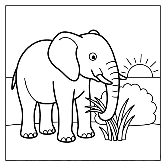 Elephant tugging a clump of tall grass with its trunk, bold and easy