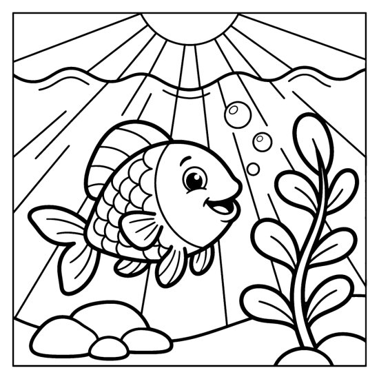A fish swims up toward bright sunbeams near the surface, bold and easy