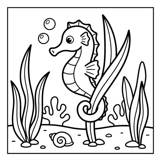 A seahorse curls its tail around a tall blade of seagrass, bold and easy