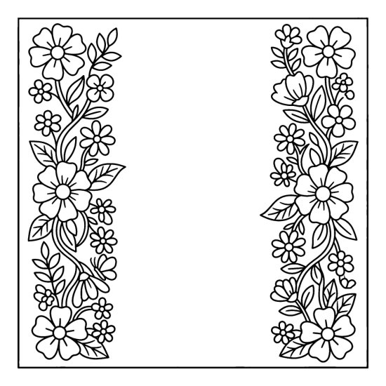 Floral borders running down both sides of the page with a clear center, coloring sheet