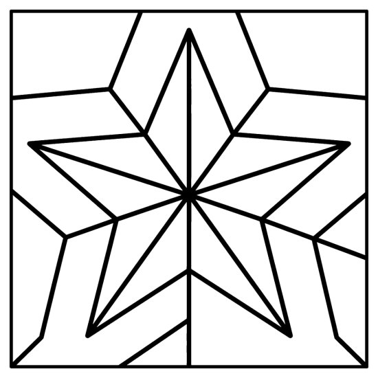 A big five point star built from large geometric facets with corner shapes, coloring page