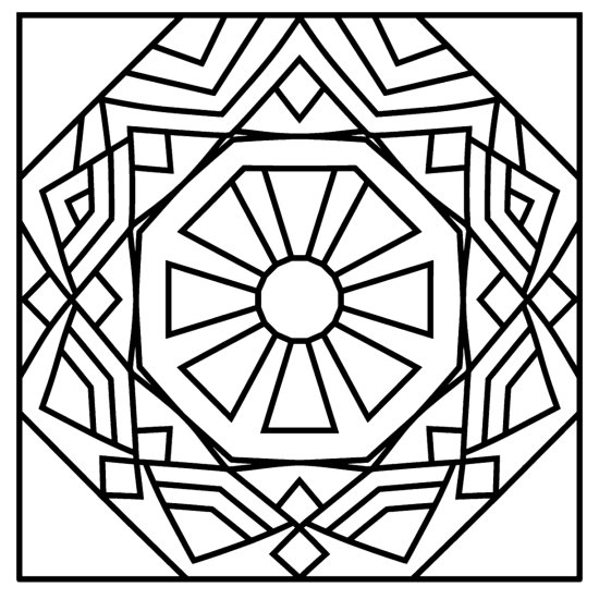 Concentric octagons with chevrons and diamonds around a small open center, mandala