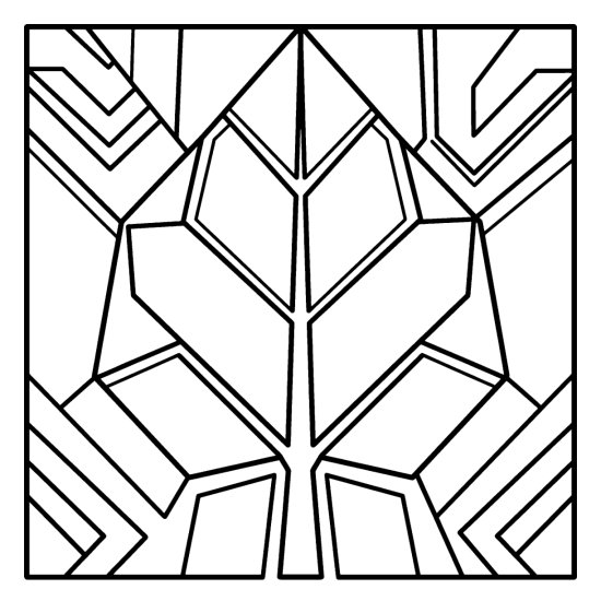 A low poly leaf with a central vein and geometric chevron background, bold and easy