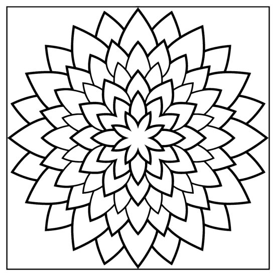 A lotus mandala of concentric rings of big pointed petals around an open center, mandala