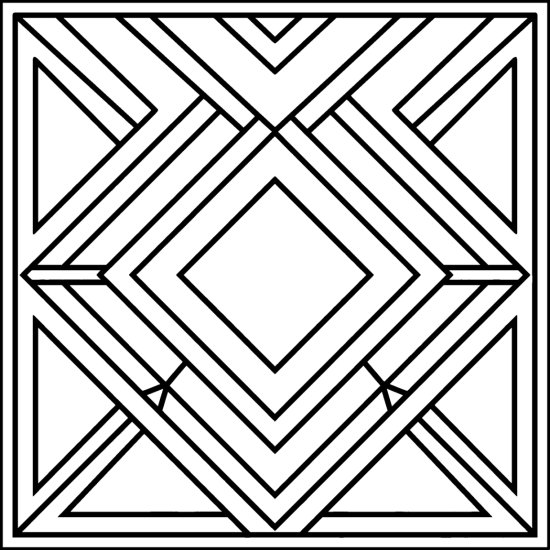 A symmetrical panel of wide chevrons around a large central diamond, bold and easy