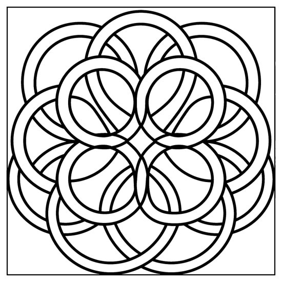A few big interlocking rings overlap to form large open lens shapes, bold and easy